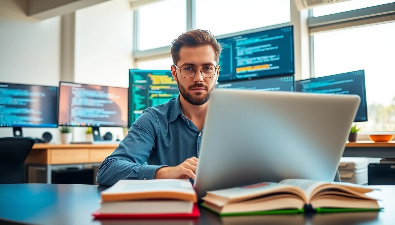 Developer coding PHP for WordPress development in a bright office