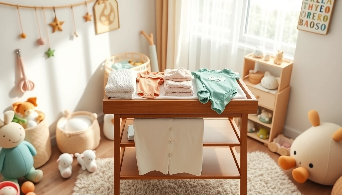 Showcase of newborn bamboo clothes featuring soft fabrics in a peaceful nursery setting