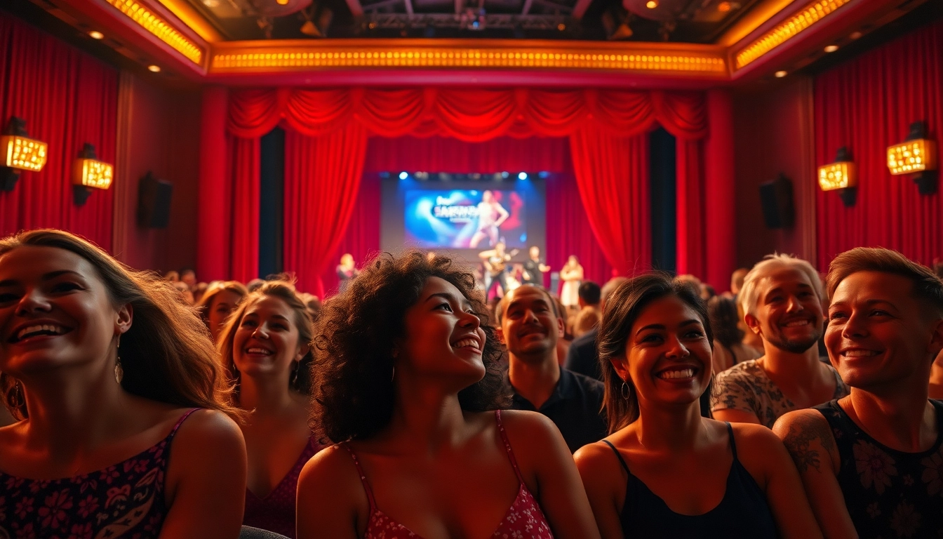 Engaged audience enjoying a matinee vegas performance with vibrant theater lights.