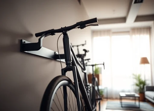 Efficient Urban bike storage solution with a stylish wall-mounted rack in a modern apartment.