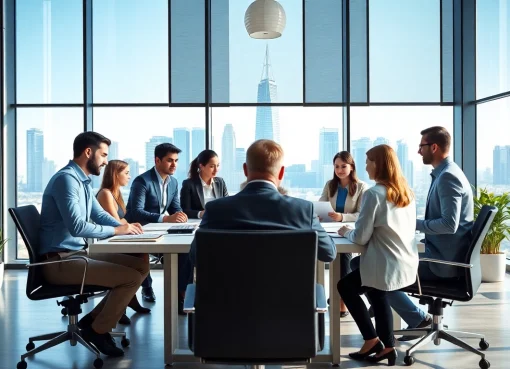 Quickplus Business Consultants team collaborating in a modern office setting, showcasing innovation and professionalism.