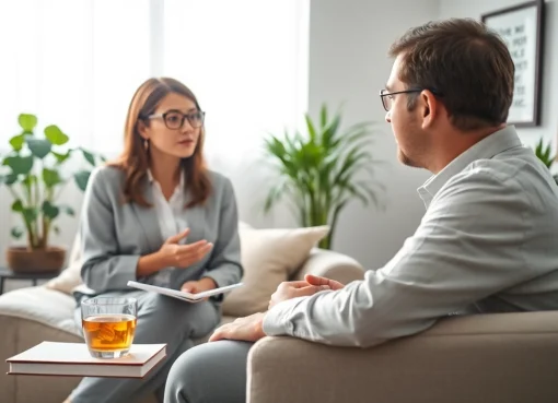 Engage in effective depression treatment dubai with a mental health consultation scene in a calming office.