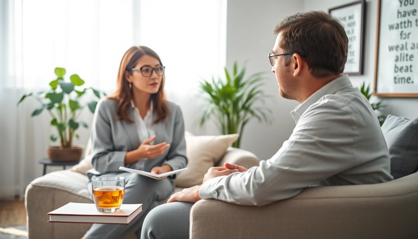 Engage in effective depression treatment dubai with a mental health consultation scene in a calming office.